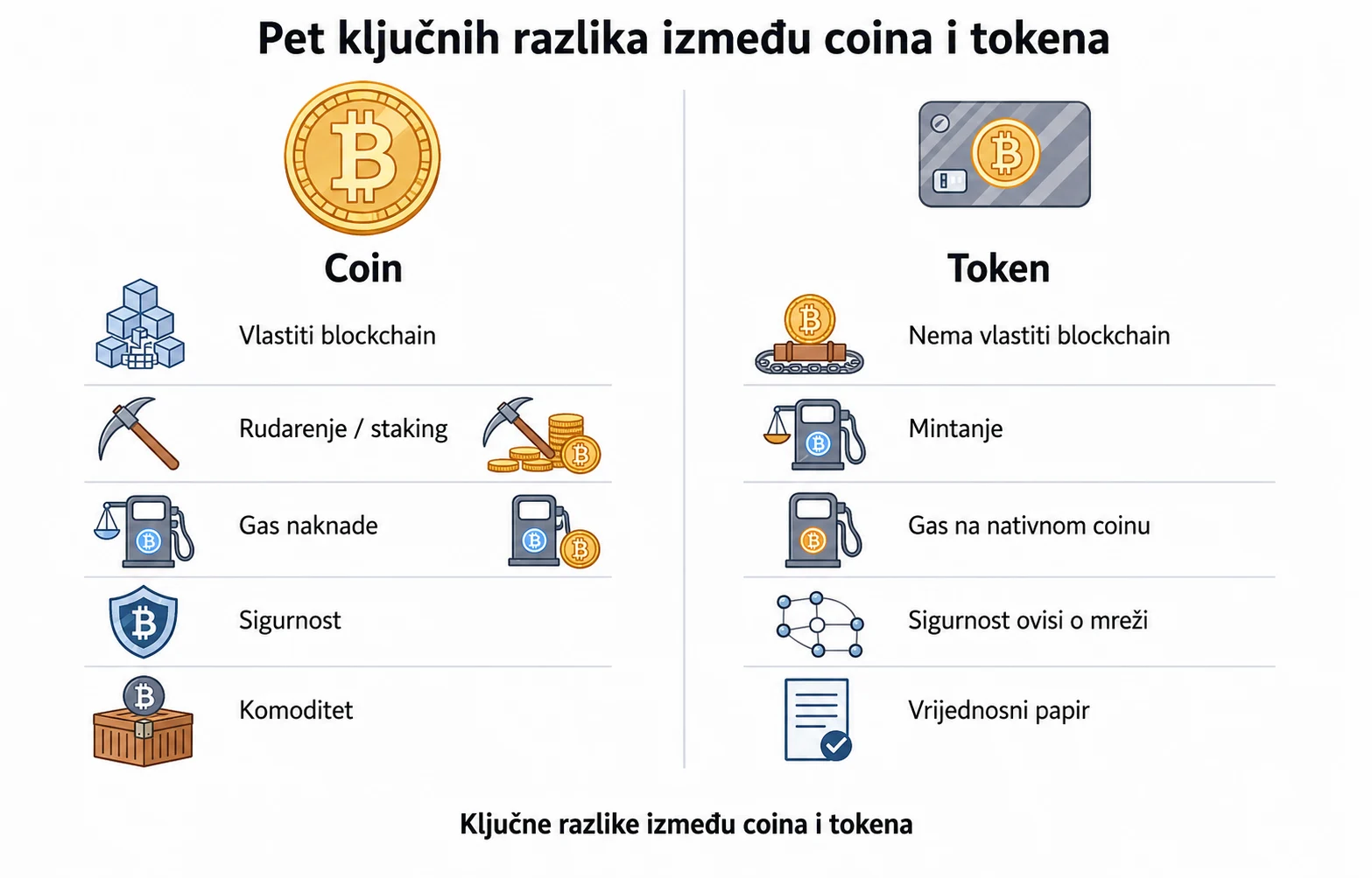 Pet ključnih razlika između coina i tokena
